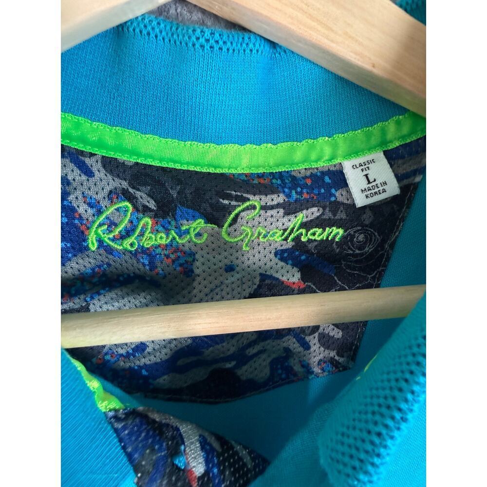 Robert Graham Polo Shirt Mens Large Blue Classic Fit Cotton Polyester Casual - Picture 5 of 8